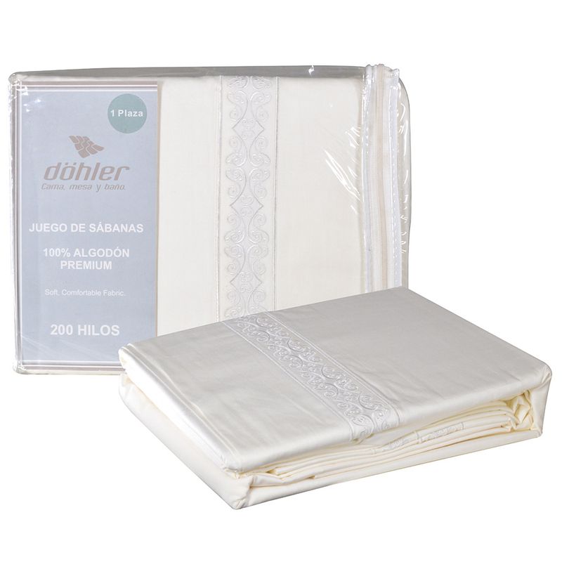 Juego-de-sabanas-1-plaza-DOHLER-200-hilos-Crema