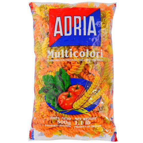 Fideos ADRIA tirabuzón multicolor 500 g