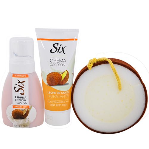 Pack Six coco espuma + esponja + crema corporal 195 ml