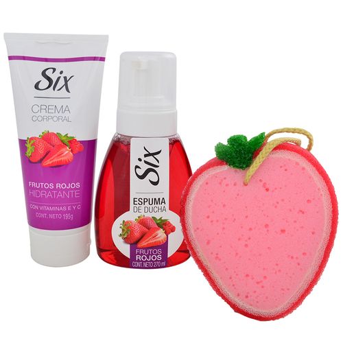 Pack SIX frutos rojos espuma + esponja + crema corporal 195 ml
