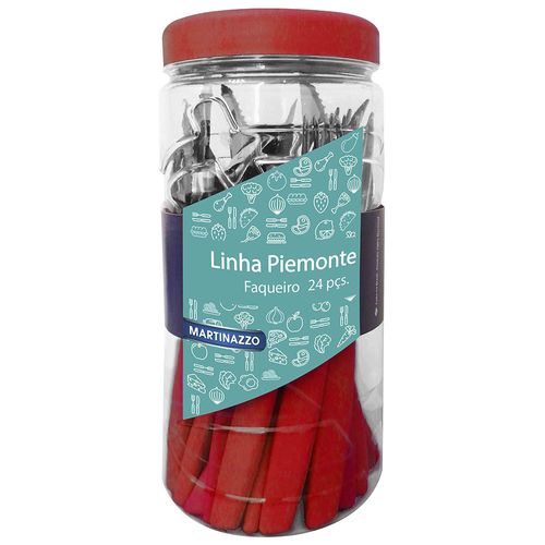 Juego cubiertos 24 piezas acero inoxidable mango rojo