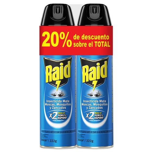 Pack x 2 insecticida RAID azul 360 cc con 20% dto.