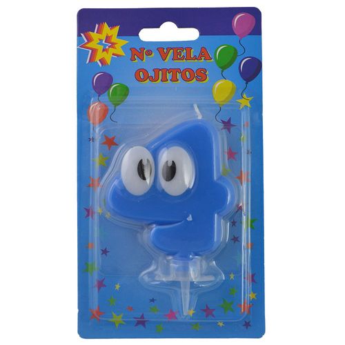 Número 4 con ojos celestes + portavela de plástico