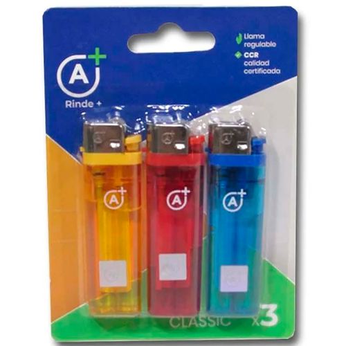 Encendedor A+ transparente blister 3 un.