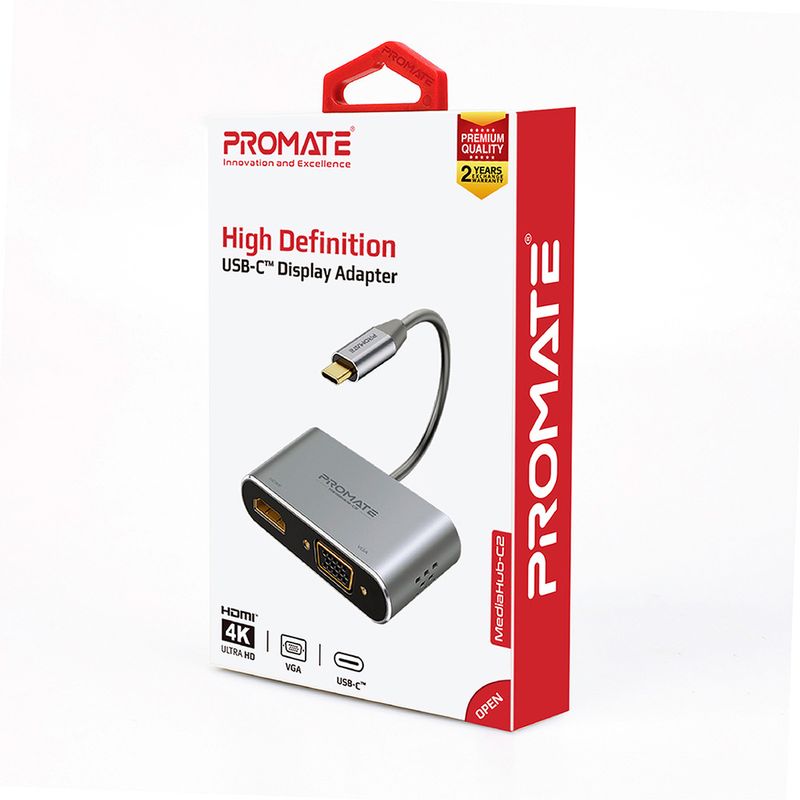Hub-PROMATE-media-USB-C-a-HDMI4K-y-VGA