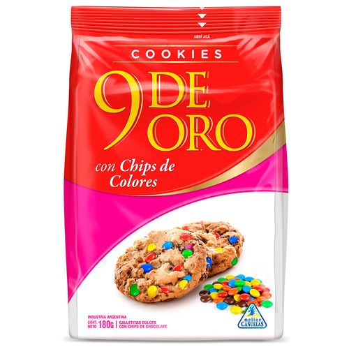 Galletitas cookies 9 DE ORO chips colores 120 g