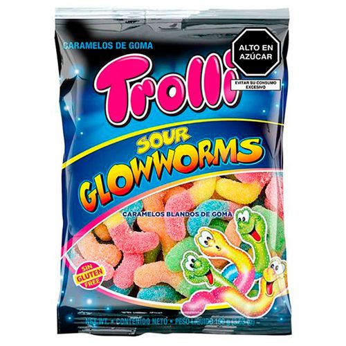 Gomitas gelatina TROLLI sour glowworms 100 g