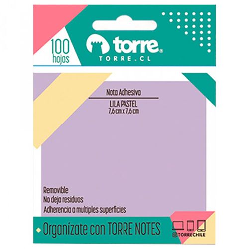 Notas adhesivas TORRE lila pastel 76x76 mm 100 hojas
