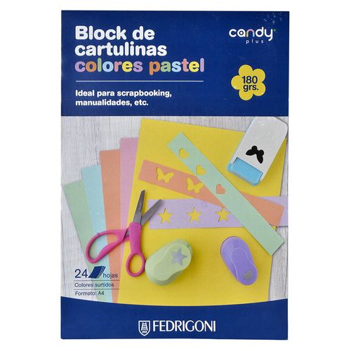 Block cartulina 24 hojas a4 colores pastel 180 g
