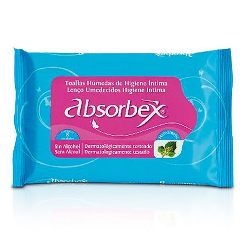 Toallas Húmedas higiene íntima ABSORBEX 8 un.