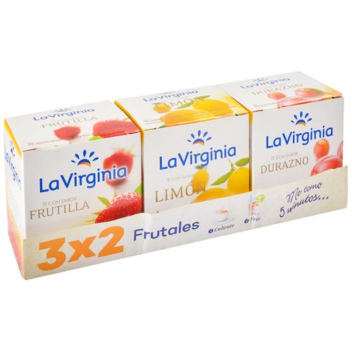 Pack 3x2 té La Virginia durazno, manzana, frutilla 10 sb.