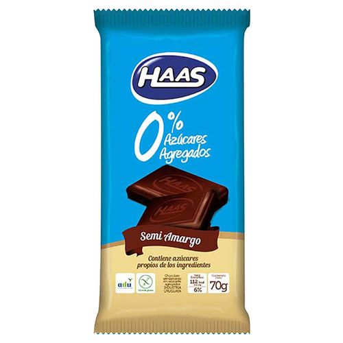 Chocolate HAAS 0% azúcar semi amargo 70 g
