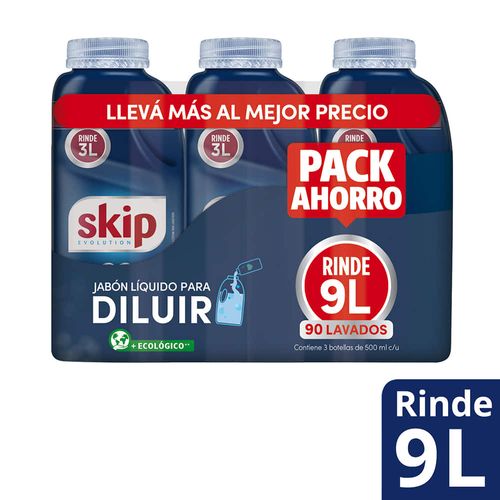 Pack x 3 detergente líquido SKIP para diluir 500 cc