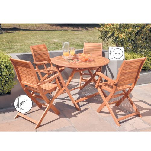 Juego jardín en madera 4 sillas plegables