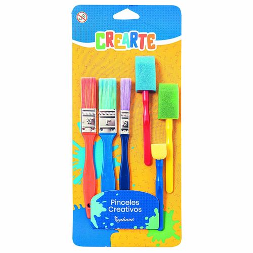 Pinceles crearte 6 un. 3 pinceles + 3 esponjas