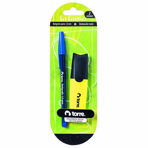 Bolígrafo azul+destacador amarillo TORRE