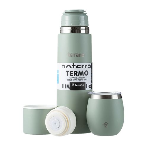 Kit termo 750 ml+mate con tapa oliva