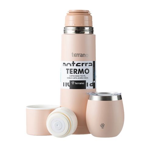 Kit termo 750 ml+mate con tapa rosa