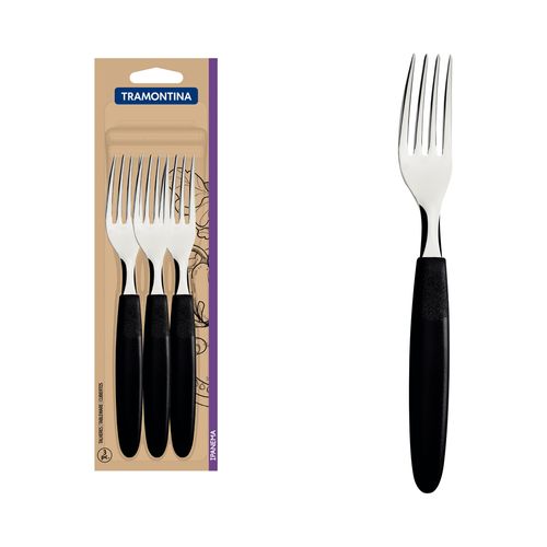 Set x3 tenedores acero inoxidable mango negro TRAMONTINA
