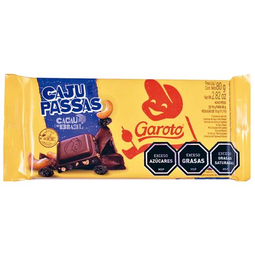 Chocolate GAROTO Cajú y pasas 80 g