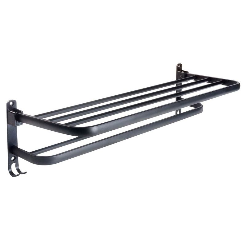 Toallero-doble-aluminio-negro-con-gancho-50x16x115-cm