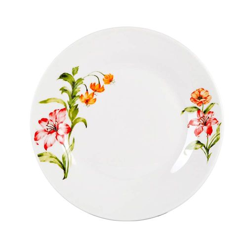 Plato postre porcelana 19 cm flores naranja