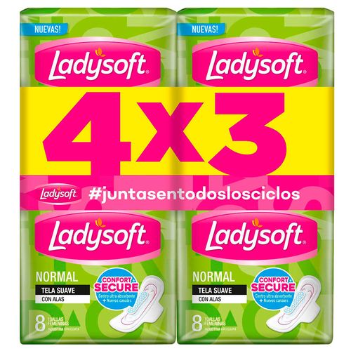 Pack 4x3 toalla femenina LADYSOFT normal 8 un.