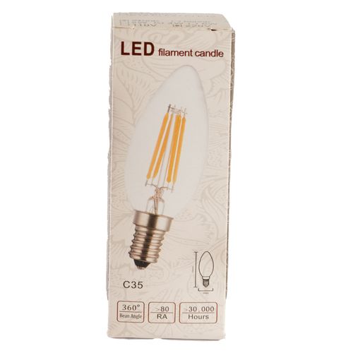 Lámpara vela con filamento LED E27 4W 2700K Clara