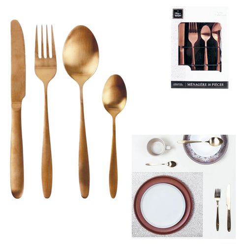 Set cubiertos 16 piezas acero inoxidable color cobre
