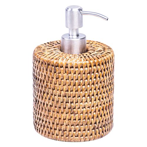Dispensador de jabón cerámica y ratán marrón