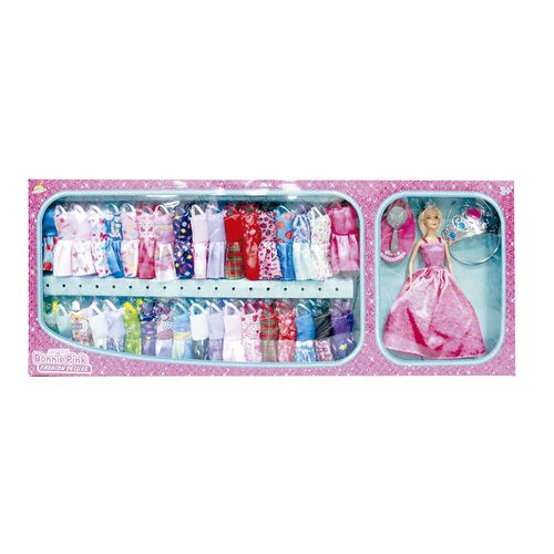 Muñeca 29 cm con 36 vestidos y accesorios