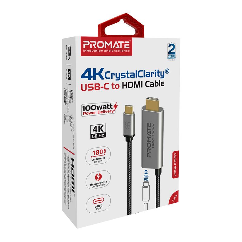 Cable-PROMATE-HDMI-a-USB-C-K4-100W-1.8-m-HDMI-Pd100