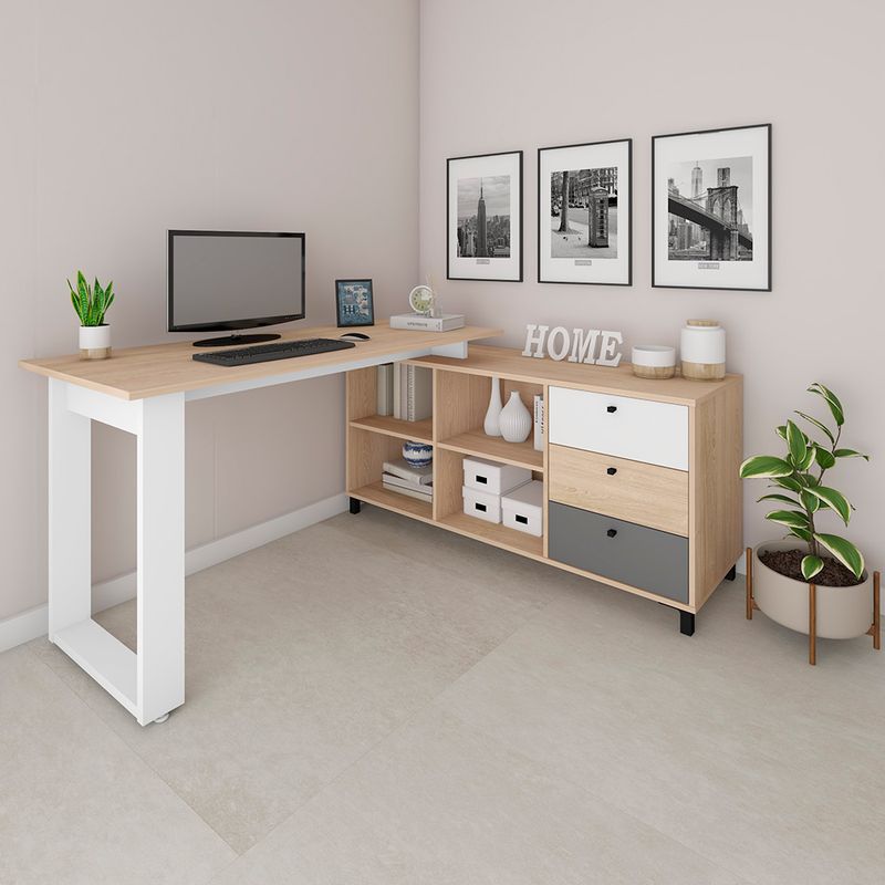 Escritorio-Next-Blanco-Roble-Grafito-3-cajones-160x138x7-cm