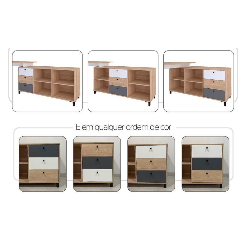 Escritorio-Next-Blanco-Roble-Grafito-3-cajones-160x138x7-cm