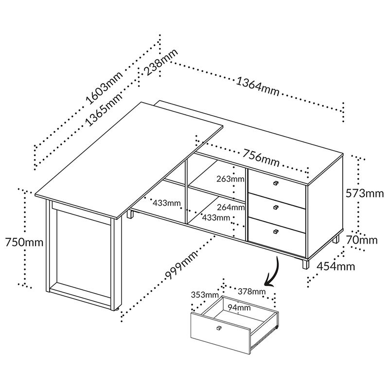 Escritorio-Next-Blanco-Roble-Grafito-3-cajones-160x138x7-cm