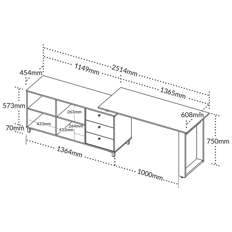 Escritorio-Next-Blanco-Roble-Grafito-3-cajones-160x138x7-cm