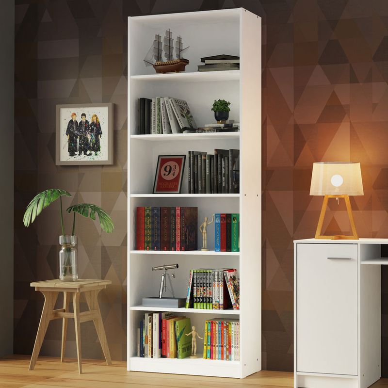 Biblioteca-Blanca-con-6-estantes-71x204x30-cm