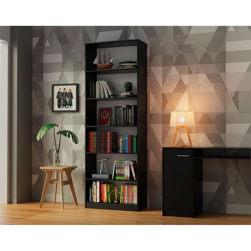 Biblioteca-Negra-con-6-estantes-71x204x30-cm