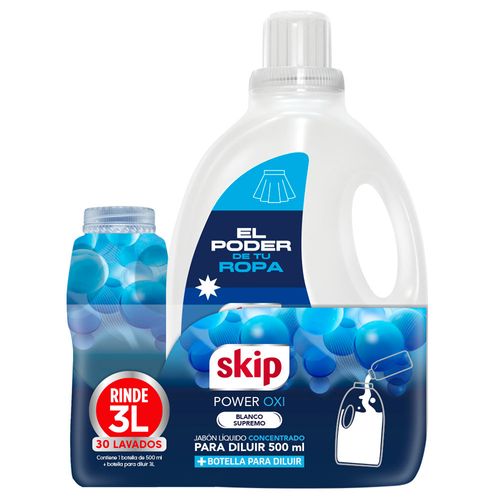 Detergente líquido SKIP Power Oxi para diluír botella 500 ml + Botella Gratis
