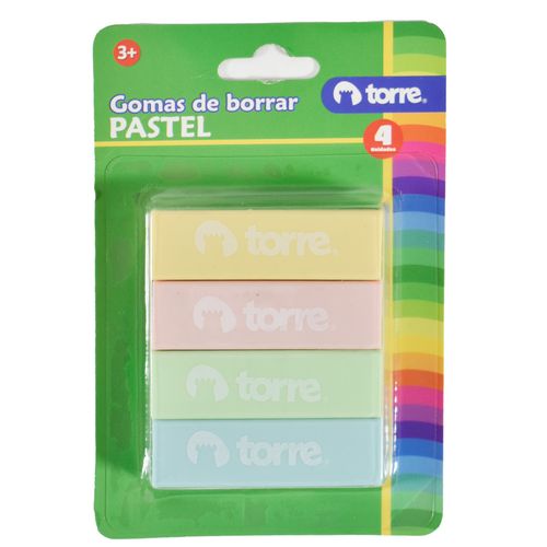 Goma de borrar TORRE colores pastel 4 unidades
