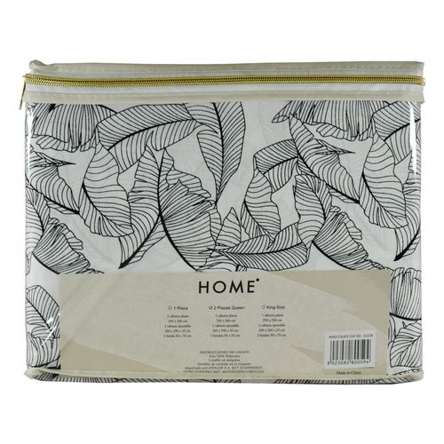 Juego de Sábanas HOME Queen estampado de hojas negras