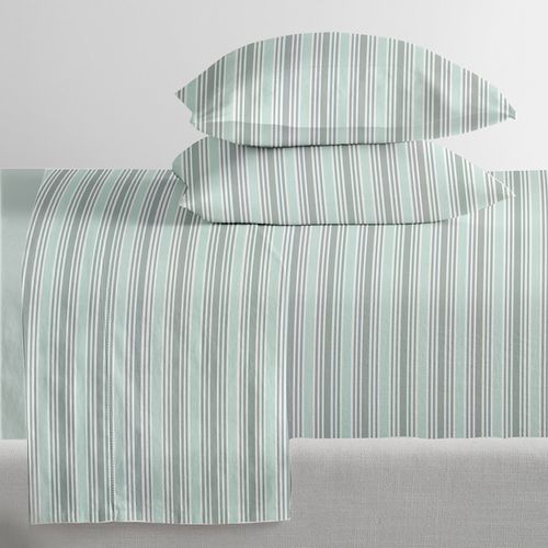 Juego de sabanas HOME Queen Microfibra a rayas verde