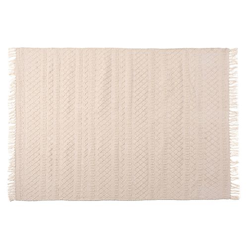 Alfombra 120x170 cm 100% algodón blanco con flecos
