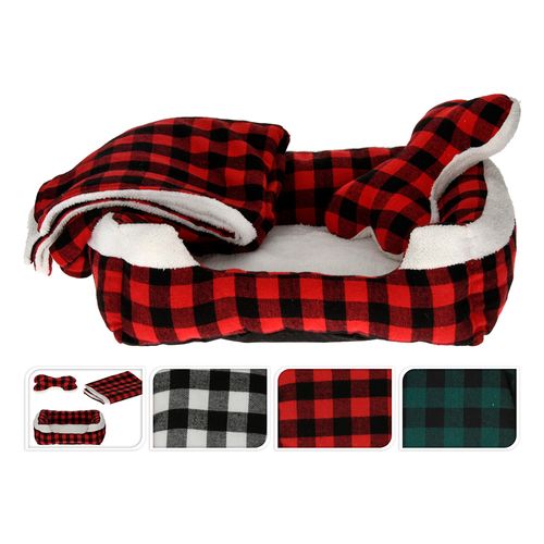Cama para perro con alfombra y juguete