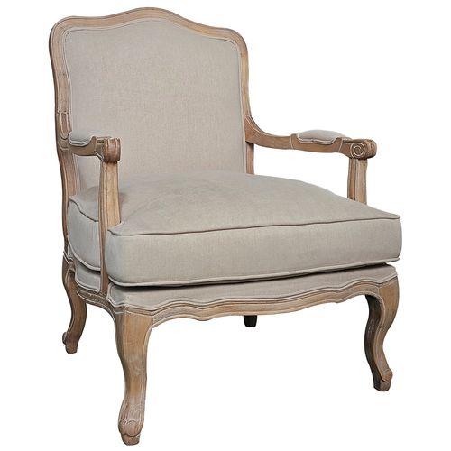 Butaca de madera tapizada en lino natural 71 x 76 x 97 cm