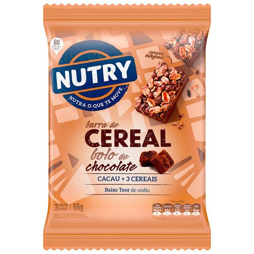 Cereal barra NUTRY pastel chocolate x3 66 g