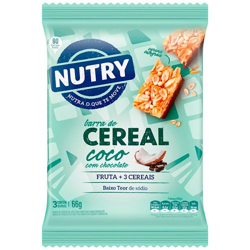 Cereal barra NUTRY coco y chocolate 66 g 3 un.