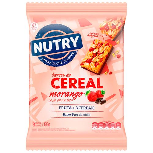 Cereal barra NUTRY Frutilla con Chocolate 66 g 3 un.