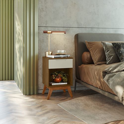 Mesa de luz retro combinada off white 64x40x37 cm