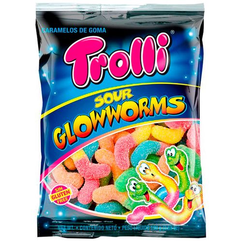 Gomitas gelatina TROLLI sour glowworms 100 g